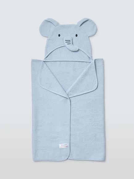 John Lewis Eden Safari Bold Elephant Baby Hooded Towel, Blue, Blue