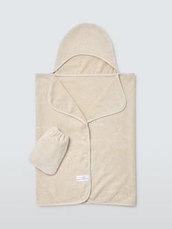 John Lewis Eden Safari Soft Elephant Burnout Hooded Towel & Wash Mitt Set, Brown, Brown