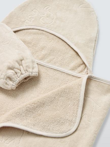 John Lewis Eden Safari Soft Elephant Burnout Baby Hooded Towel & Wash Mitt Set, Brown - view 2, Brown