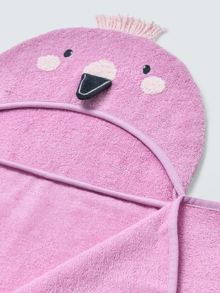John Lewis Eden Safari Bold Flamingo Baby Hooded Towel, Pink - view 2, Pink