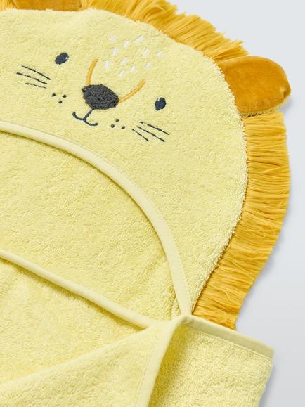 John Lewis Eden Safari Bold Lion Baby Hooded Towel, Yellow - view 2, Yellow