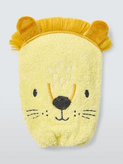 John Lewis Eden Safari Bold Lion Wash Mitt, Yellow, Yellow