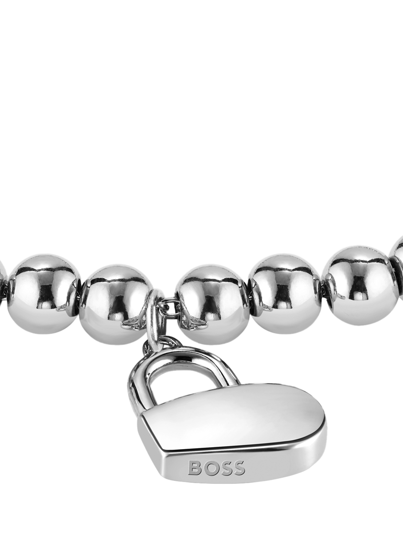 Product image 2 of 4, which shows HUGO BOSS Beaded Padlock Charm Bracelet, Silver