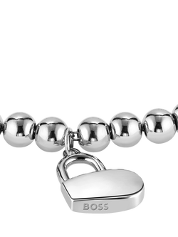 HUGO BOSS Beaded Padlock Charm Bracelet, Silver - view 2, Silver