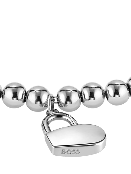 HUGO BOSS Beaded Padlock Charm Bracelet, Silver - view 2, Silver