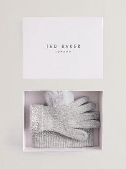 Ted Baker Keriis Rhinestone Hat & Glove Set, Grey