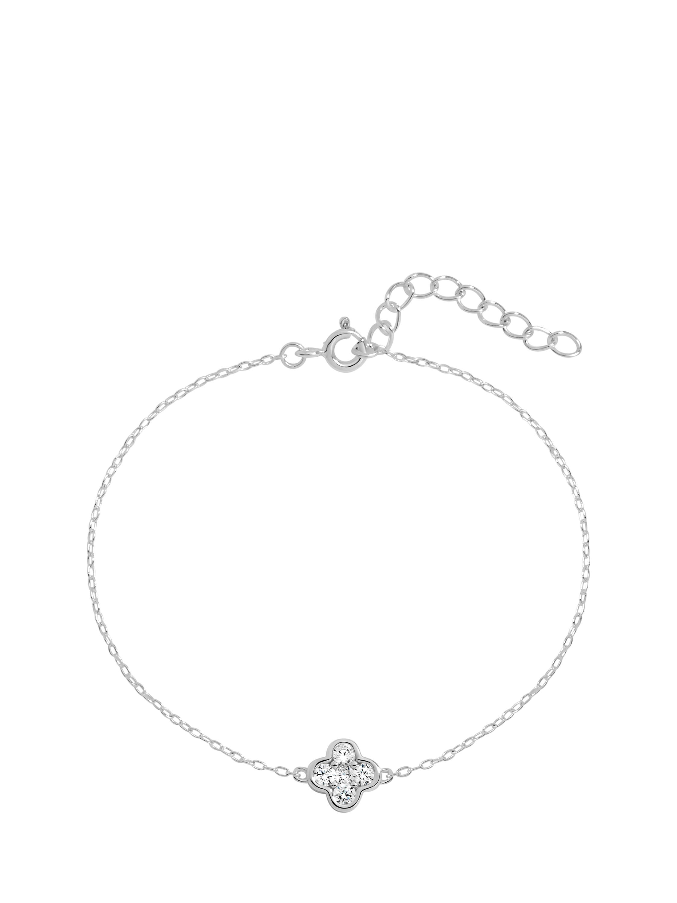 Product image 1 of 4, which shows Simply Silver Cubic Zirconia Clover Charm Bracelet, Silver