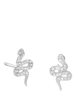 Simply Silver Cubic Zirconia Snake Stud Earrings, Silver, Silver