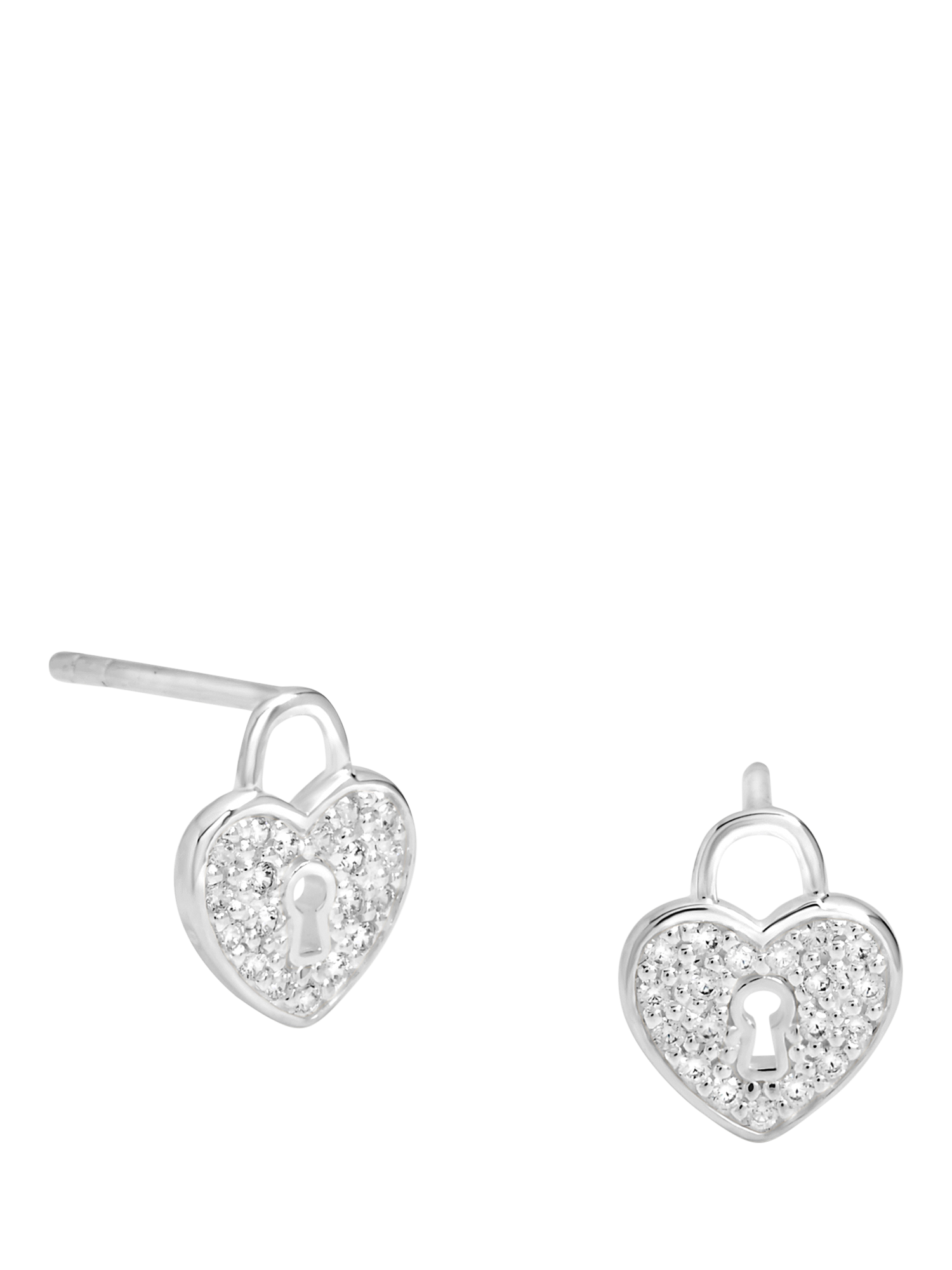Product image 1 of 1, which shows Simply Silver Cubic Zirconia Heart Lock Stud Earrings, Silver