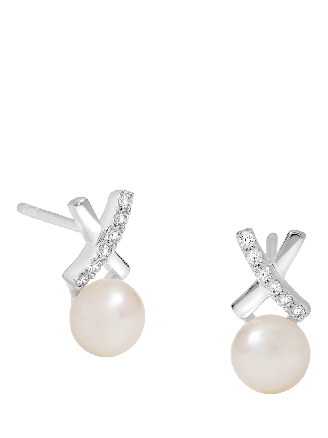 Simply Silver Cubic Zirconia Kiss Pearl Stud Earrings, Silver