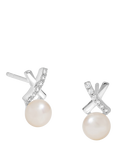 Simply Silver Cubic Zirconia Kiss Pearl Stud Earrings, Silver