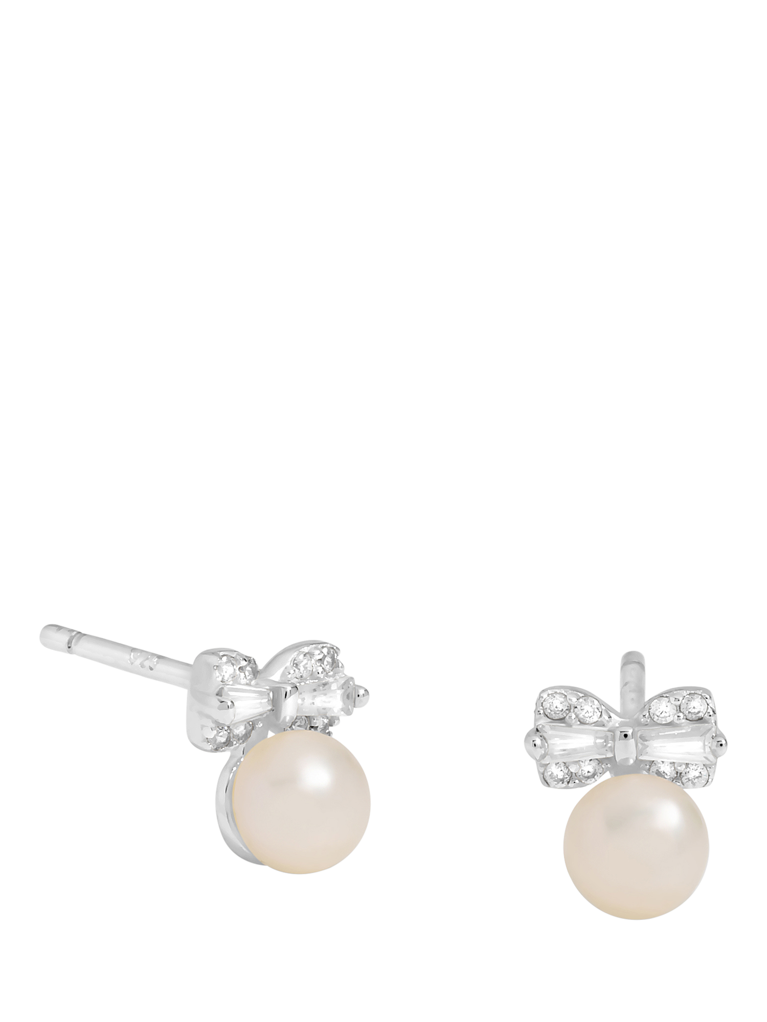 Product image 1 of 2, which shows Simply Silver Cubic Zirconia and Pearl Bow Stud Earrings, Silver