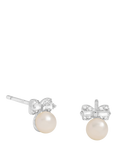 Simply Silver Cubic Zirconia and Pearl Bow Stud Earrings, Silver