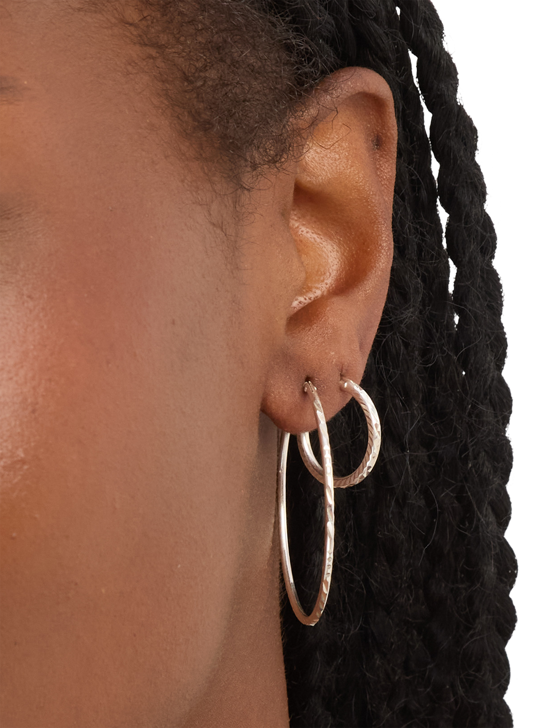 Product image 2 of 3, which shows Simply Silver Polished Diamond Cut 30mm Sleeper Hoop Earrings