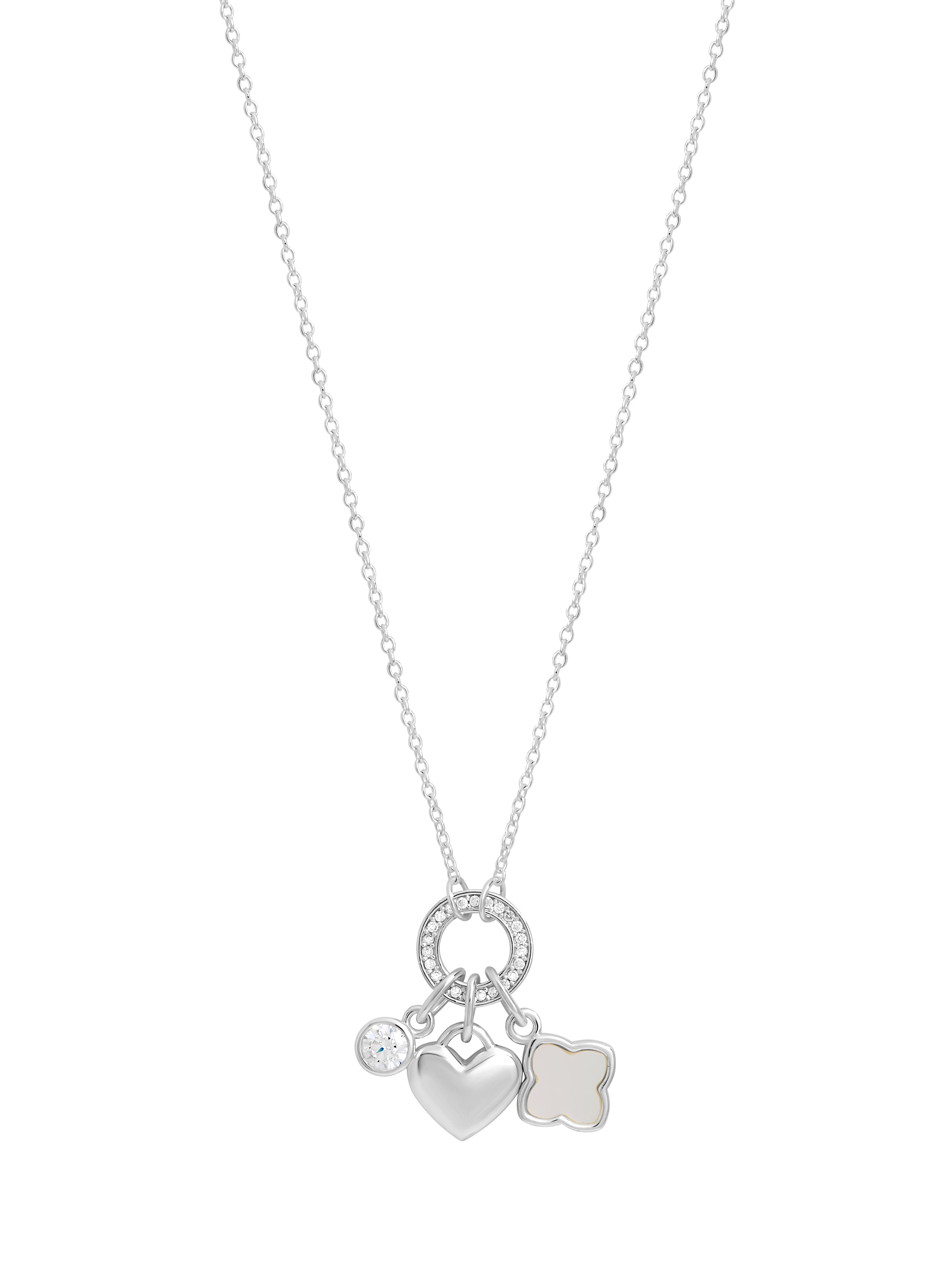 Product image 1 of 4, which shows Simply Silver Cubic Zirconia Clover Charm Pendant, Silver
