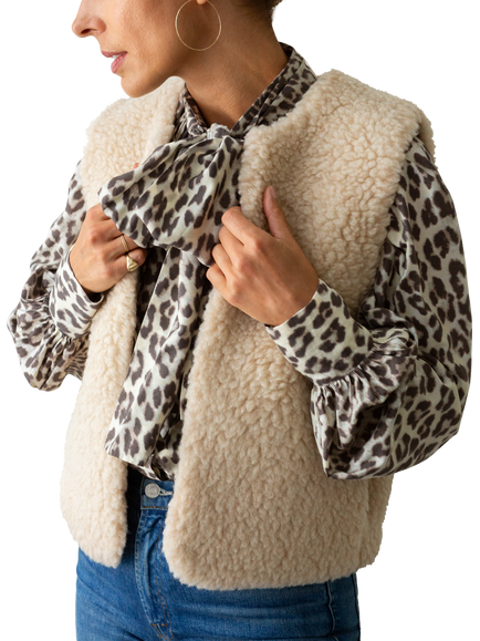The Small Home Curved Hem Pure Merino Wool Gilet, Natural - view 2, Natural