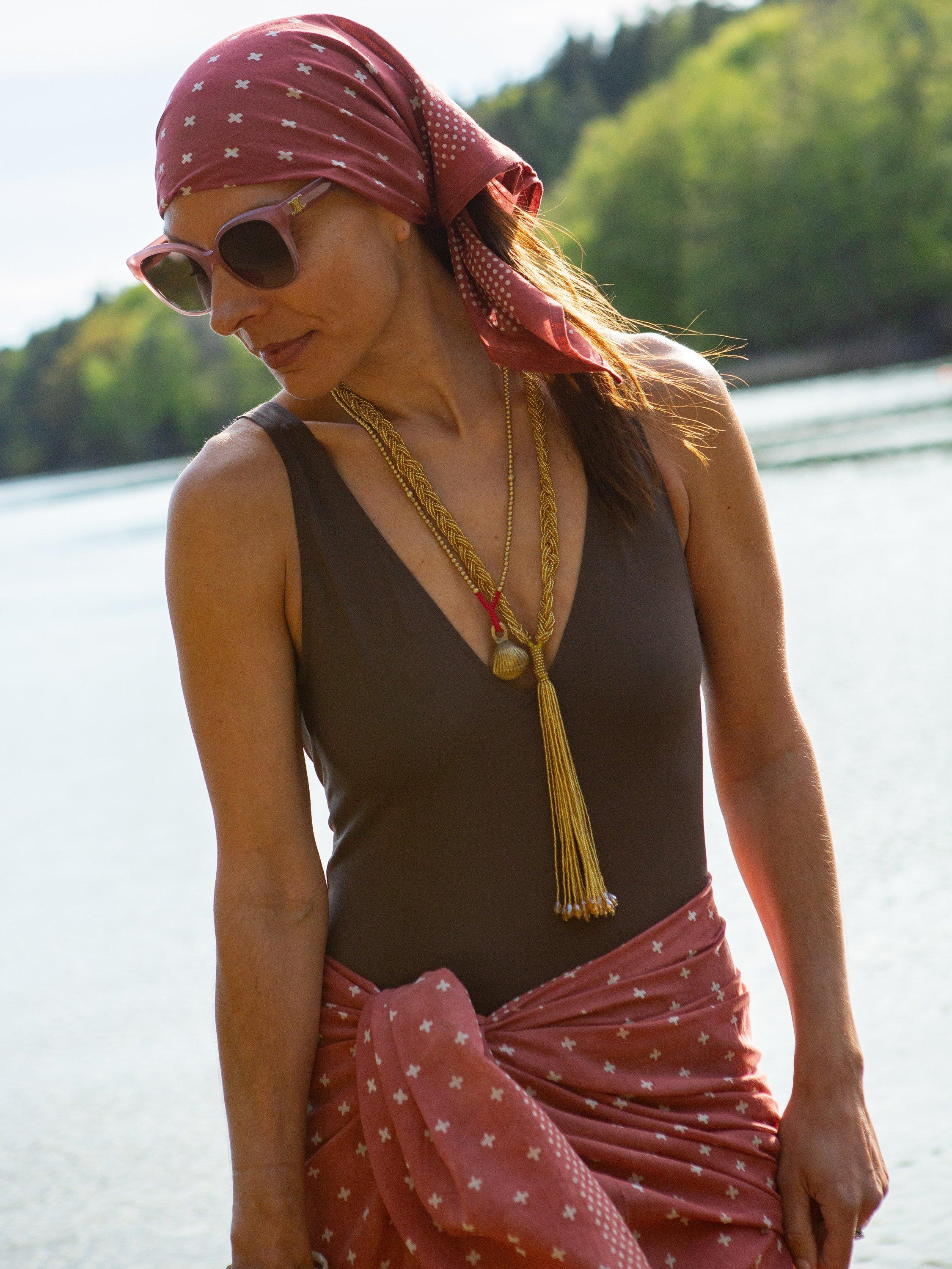 Product image 8 of 8, which shows The Small Home Polka Dot Bandana, Coral