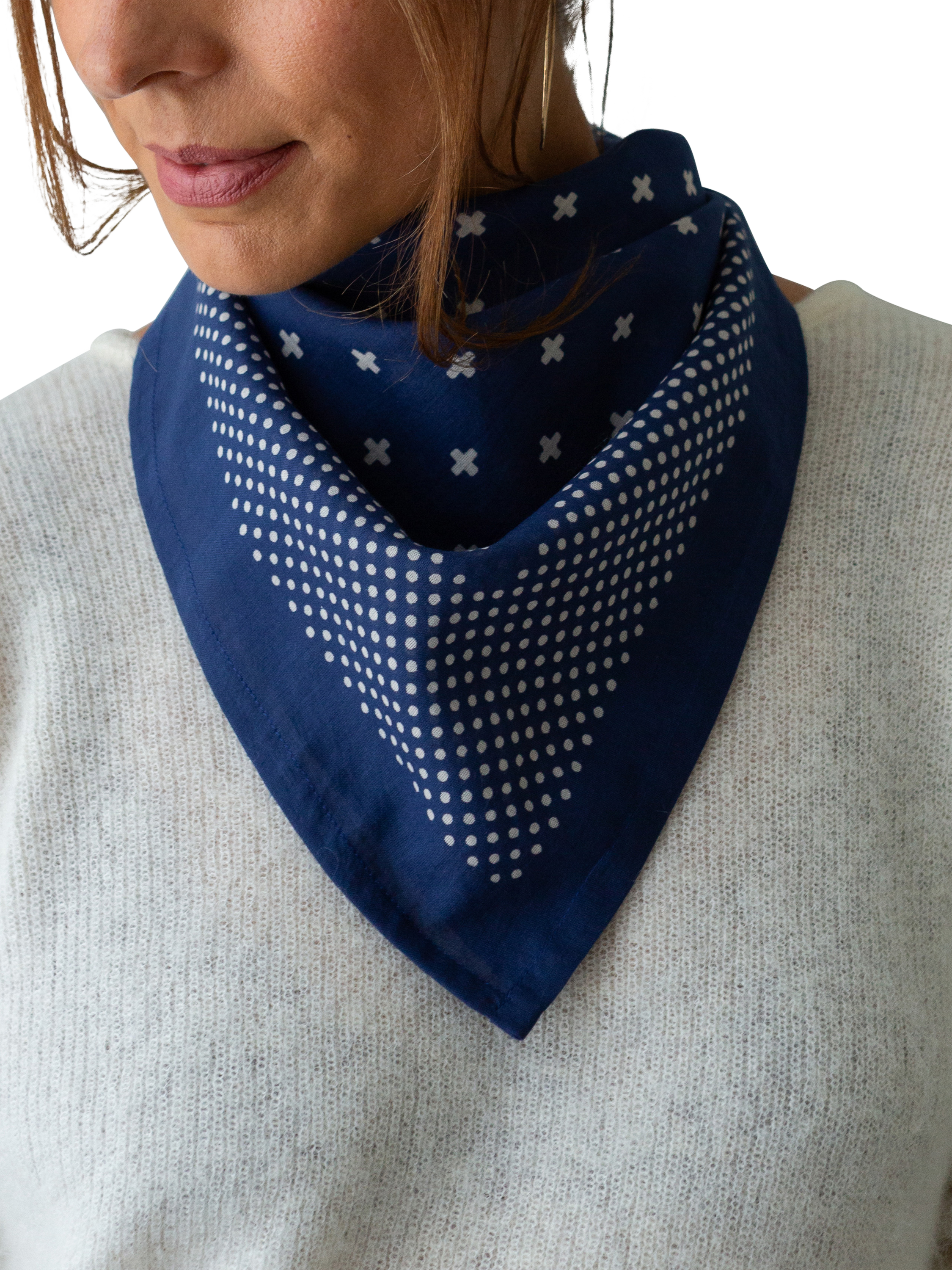 Product image 5 of 11, which shows The Small Home Polka Dot Bandana, Indigo