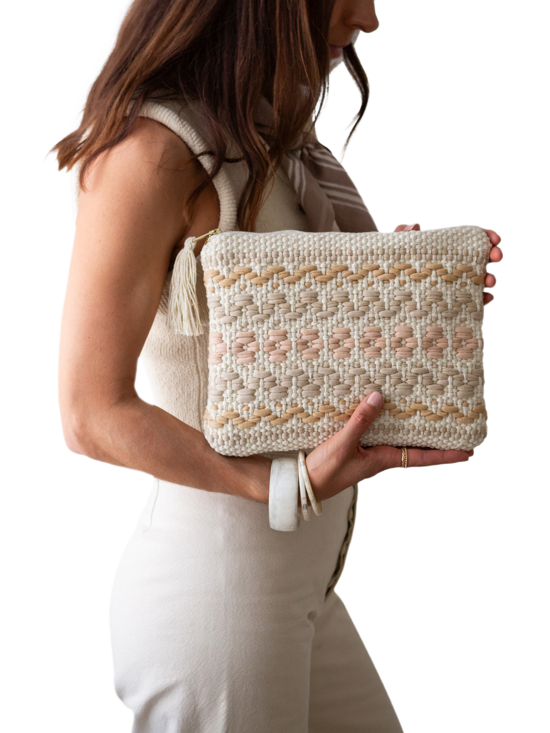 Product image 2 of 6, which shows The Small Home Woven Clutch Bag, Multi
