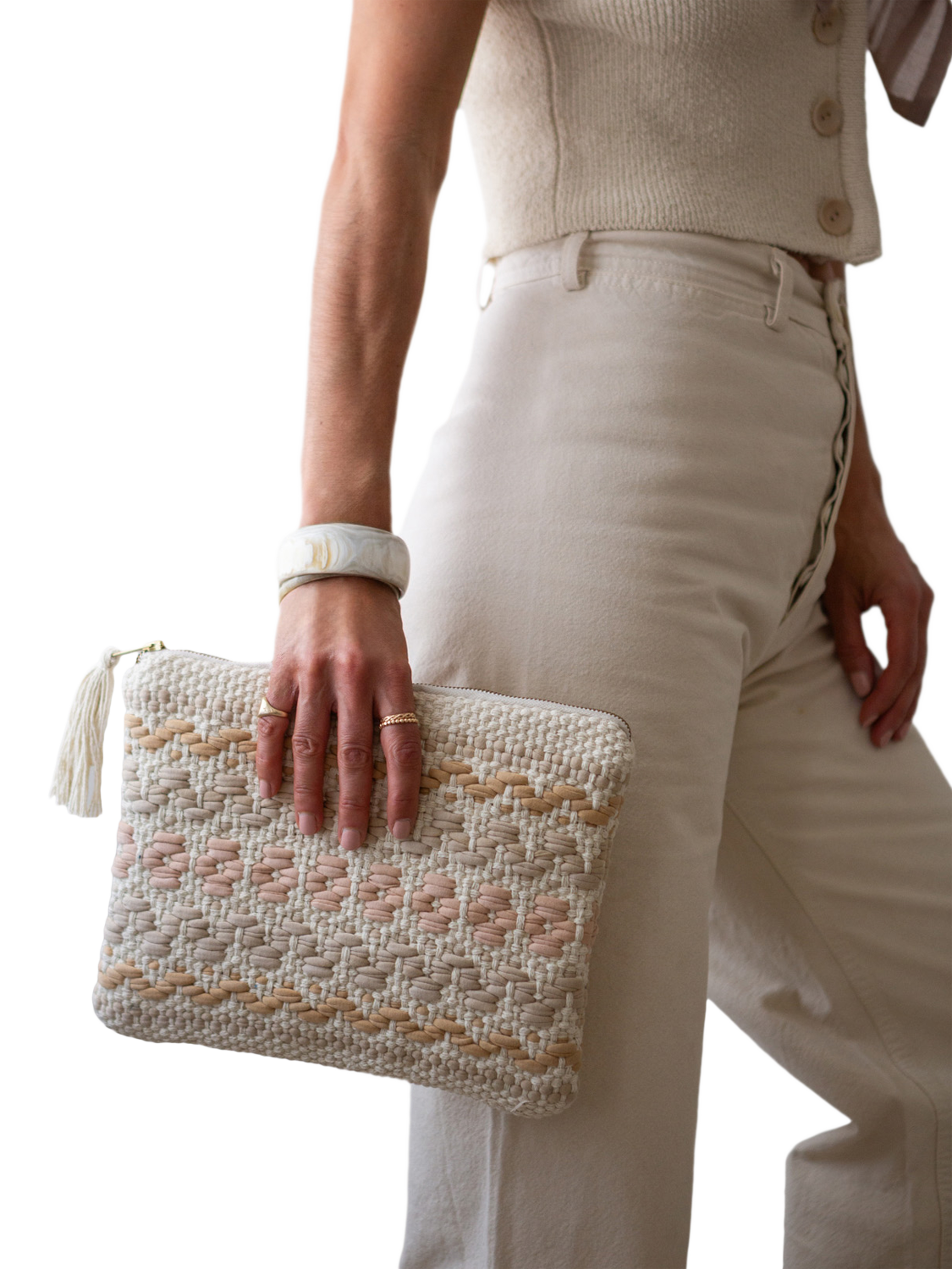 Product image 4 of 6, which shows The Small Home Woven Clutch Bag, Multi