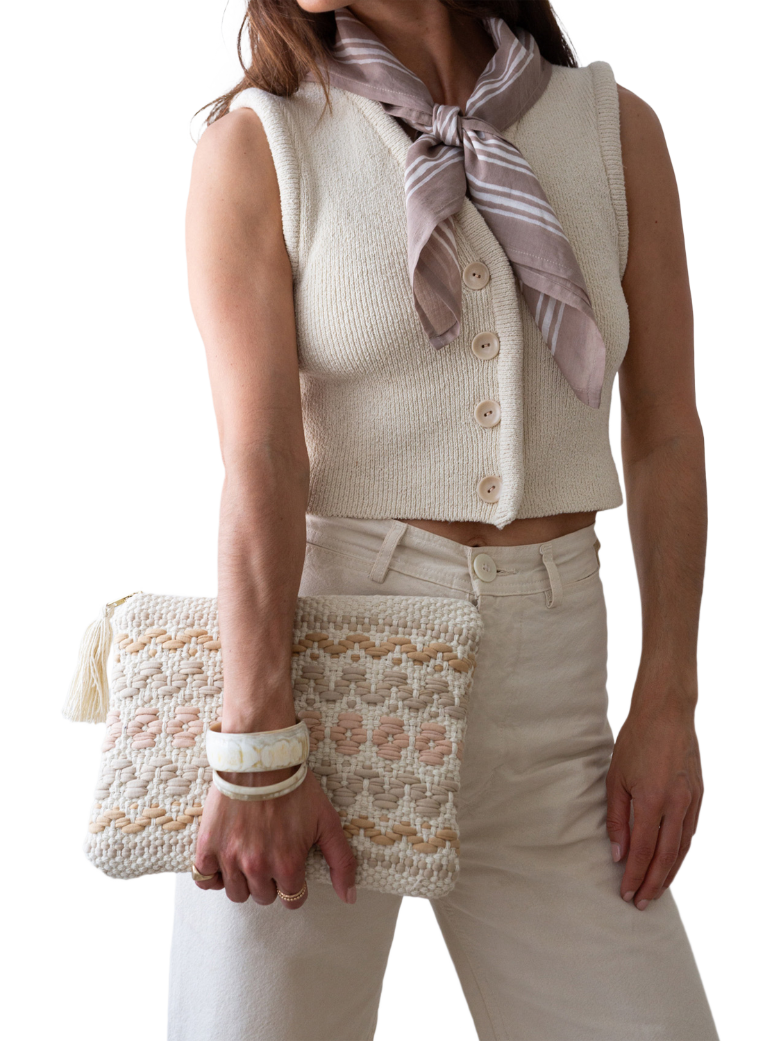 Product image 5 of 6, which shows The Small Home Woven Clutch Bag, Multi