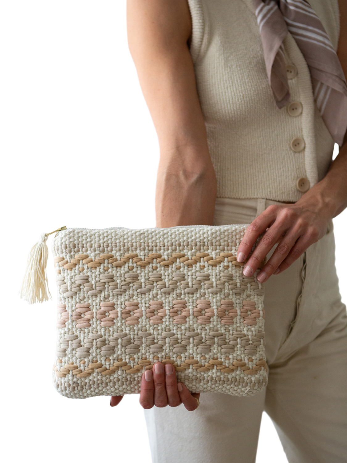 Product image 6 of 6, which shows The Small Home Woven Clutch Bag, Multi