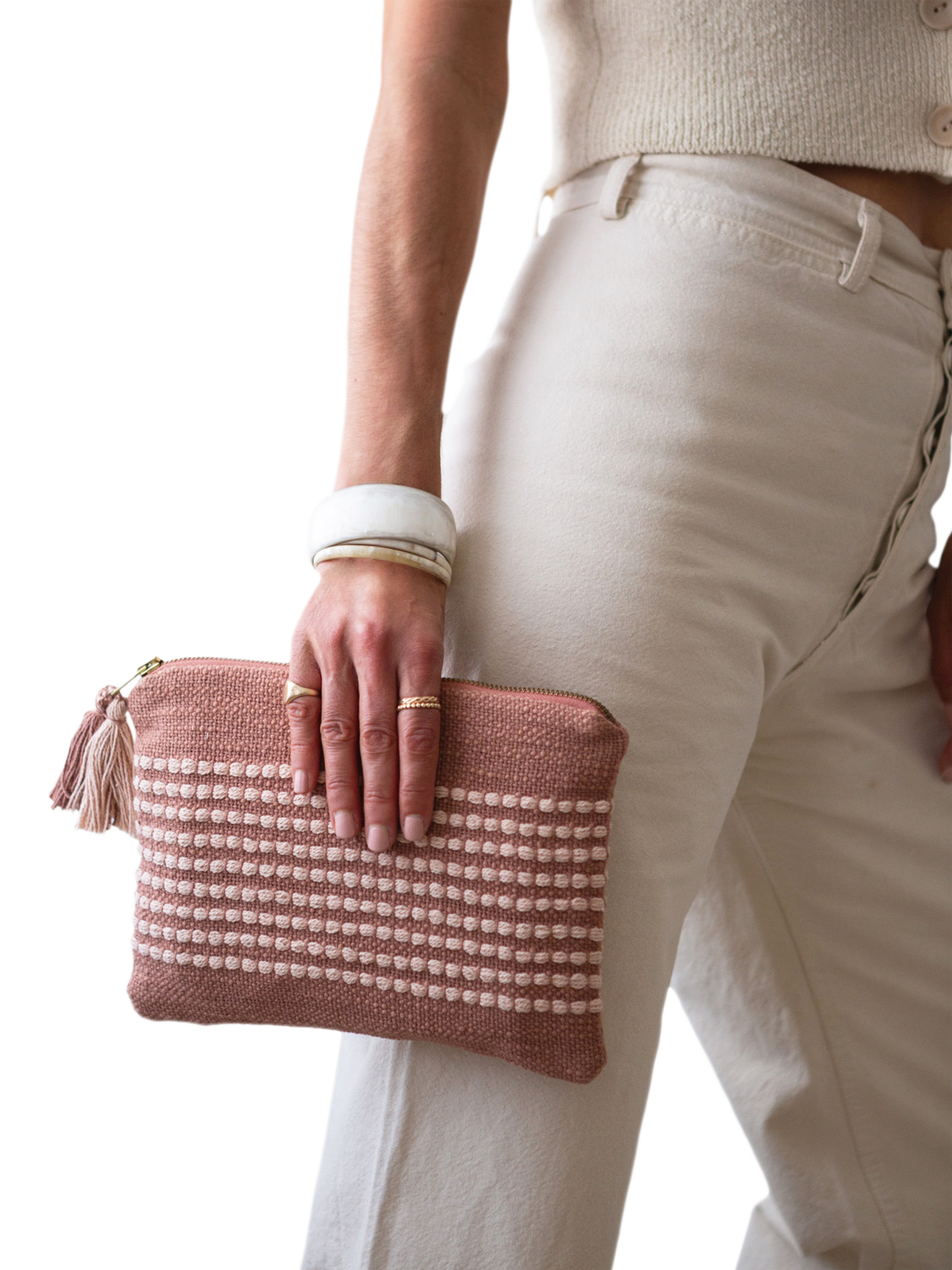 Product image 2 of 5, which shows The Small Home Stripe Pouch Bag, Multi Natural