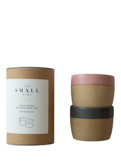 The Small Home Colour Block Stoneware Coffee Cups, Set of 2, Rose/Carbon, Rose/Carbon