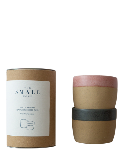 The Small Home Colour Block Stoneware Coffee Cups, Set of 2, Rose/Carbon, Rose/Carbon