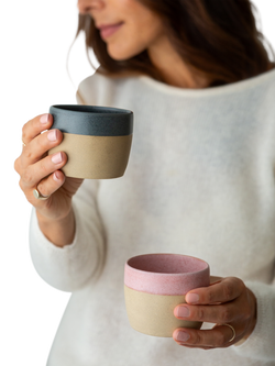 The Small Home Colour Block Stoneware Coffee Cups, Set of 2, Rose/Carbon - view 2, Rose/Carbon
