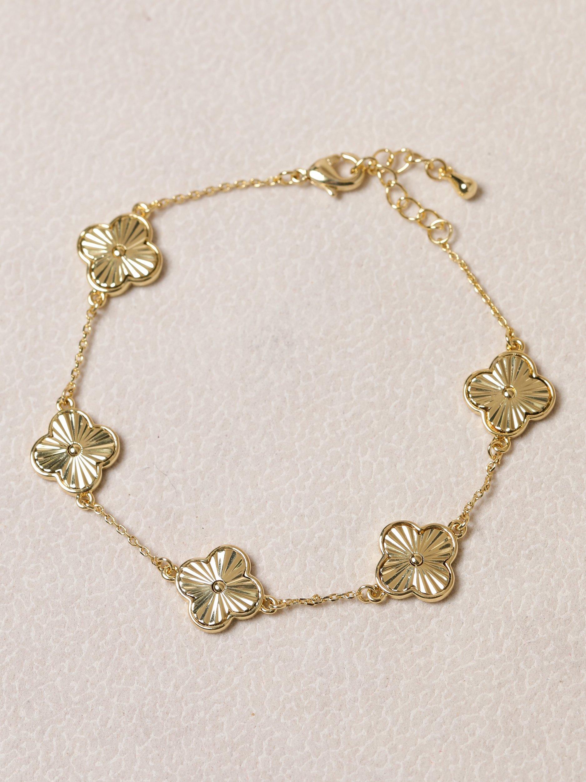 Product image 2 of 4, which shows Jon Richard Diamond Cut Clover Bracelet, Gold