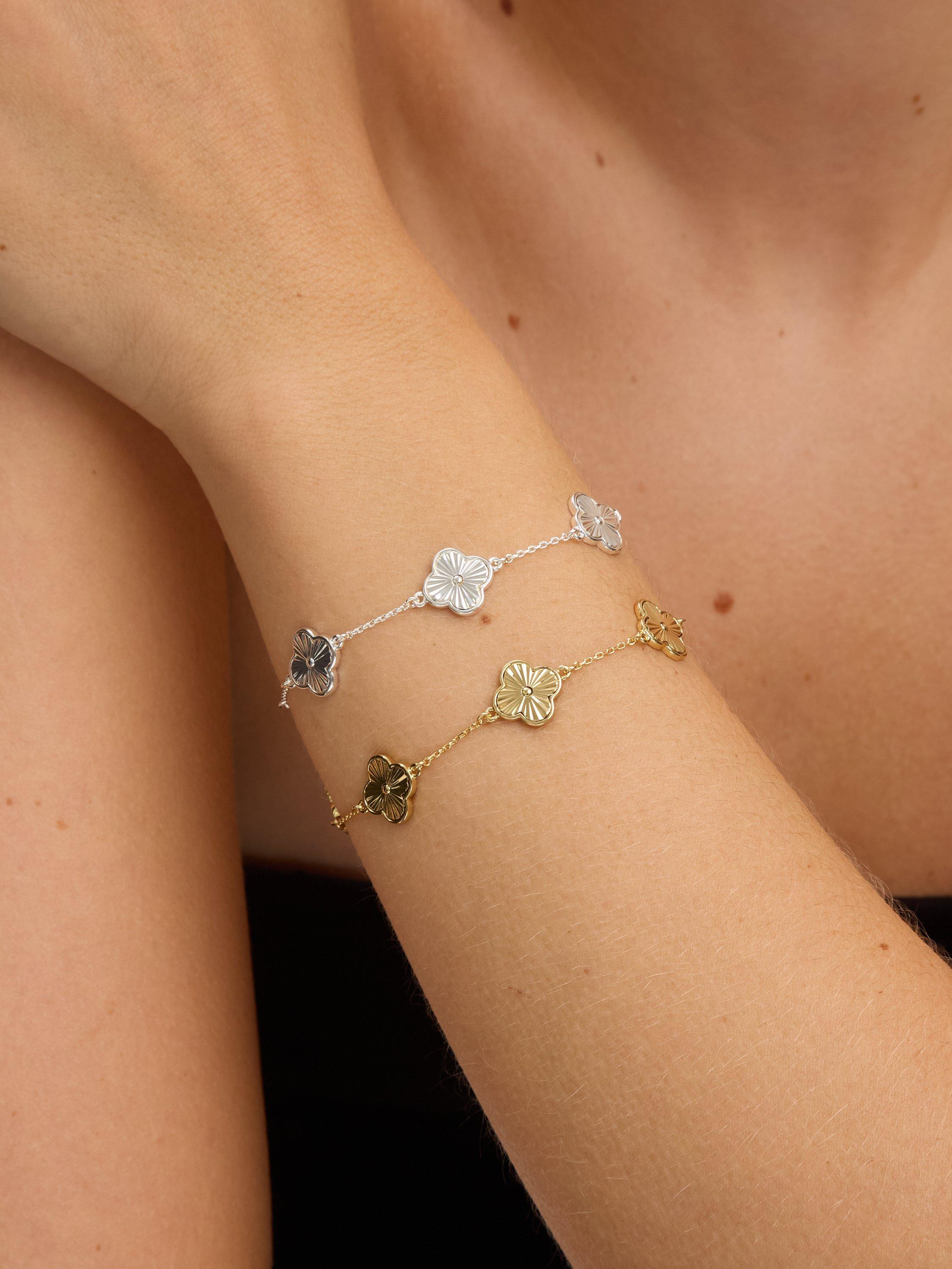 Product image 4 of 4, which shows Jon Richard Diamond Cut Clover Bracelet, Gold