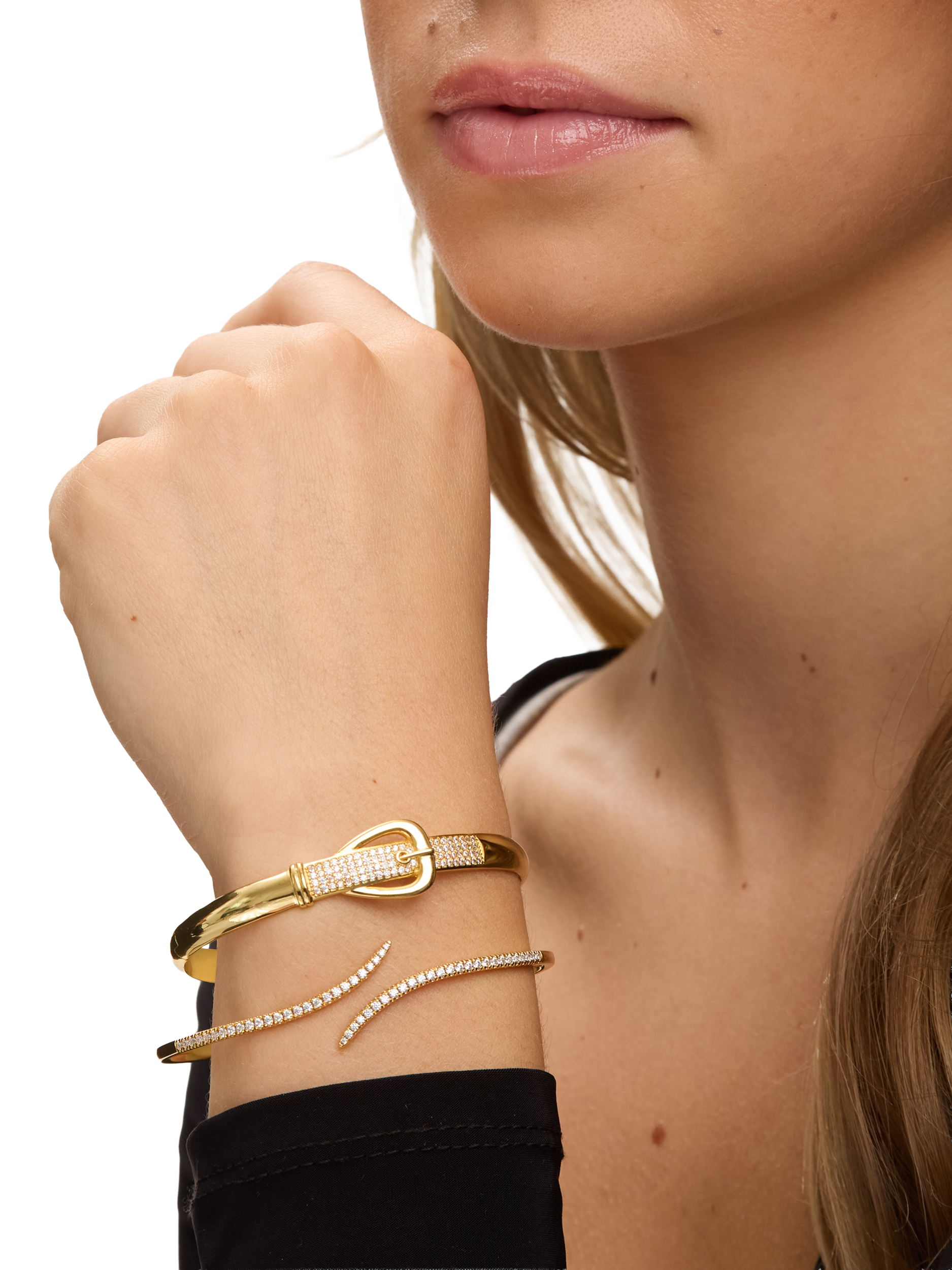 Product image 2 of 4, which shows Jon Richard Pave Buckle Bangle, Gold