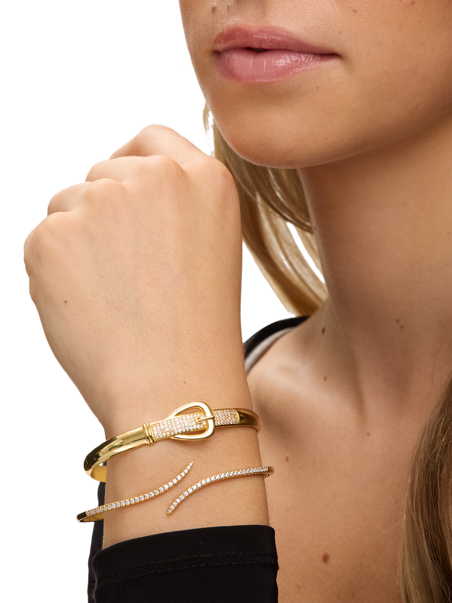 Product image 2 of 4, which shows Jon Richard Pave Curved Open Bangle, Gold