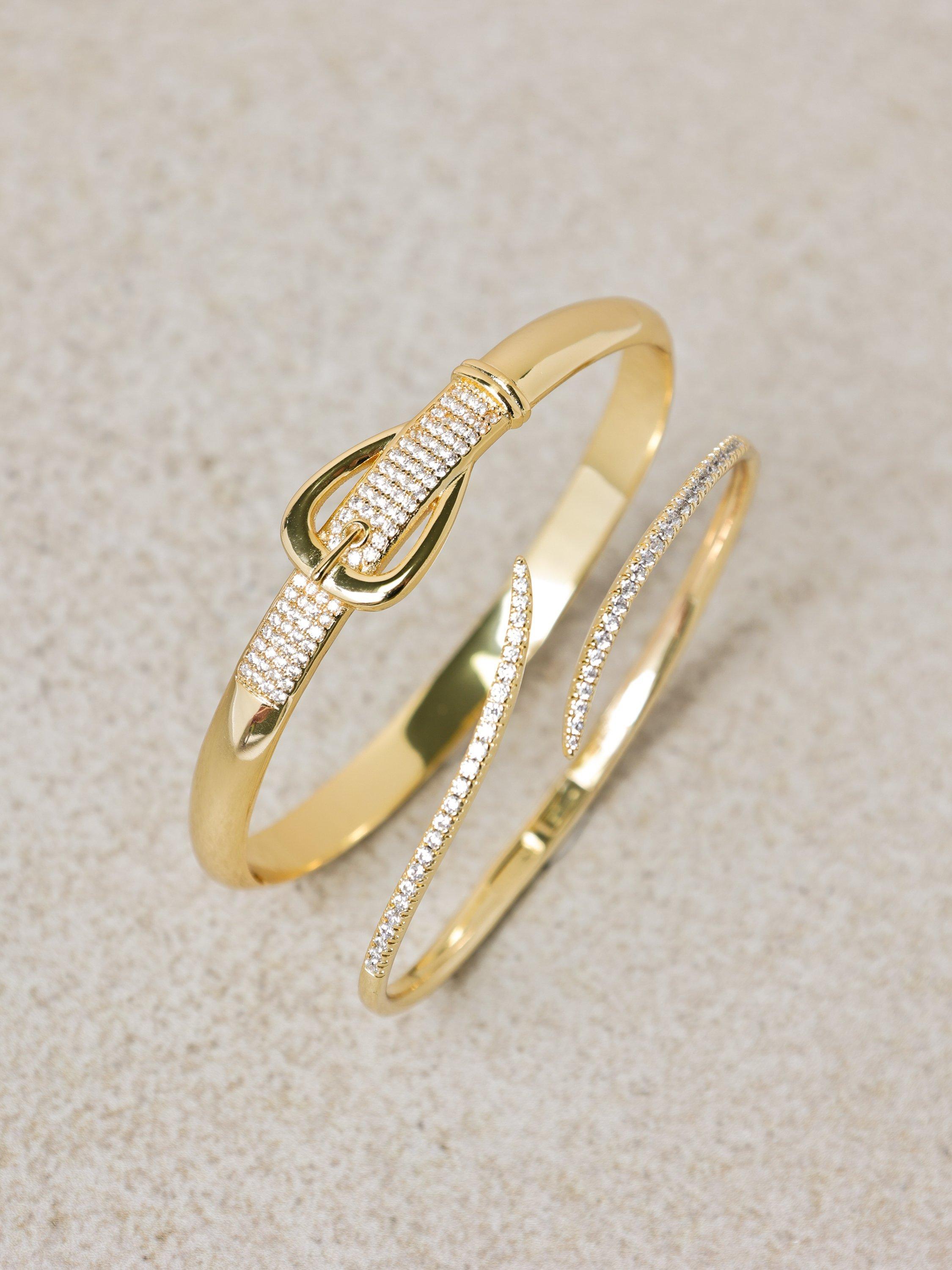 Product image 3 of 4, which shows Jon Richard Pave Curved Open Bangle, Gold