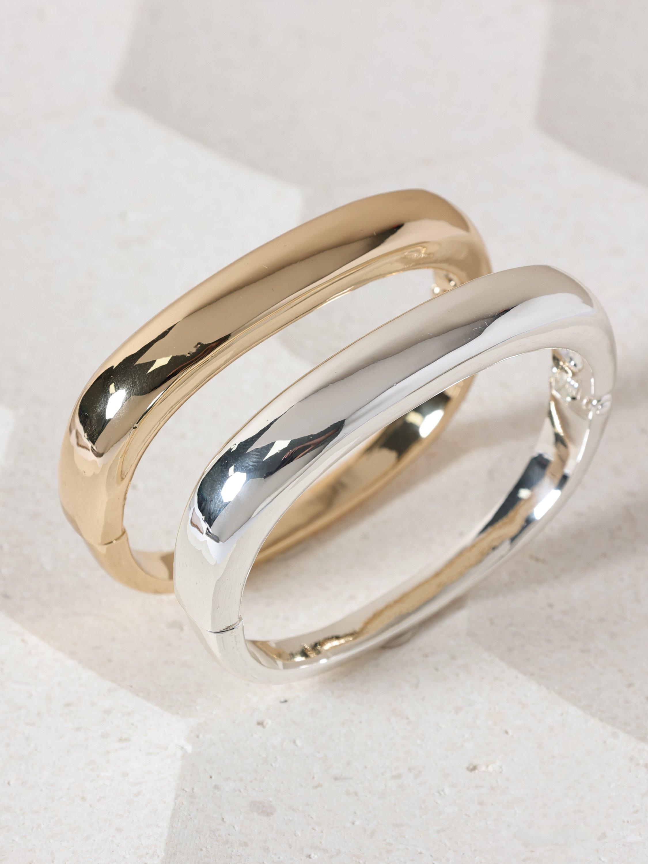 Product image 3 of 3, which shows Jon Richard Polished Rectangular Bangle, Silver