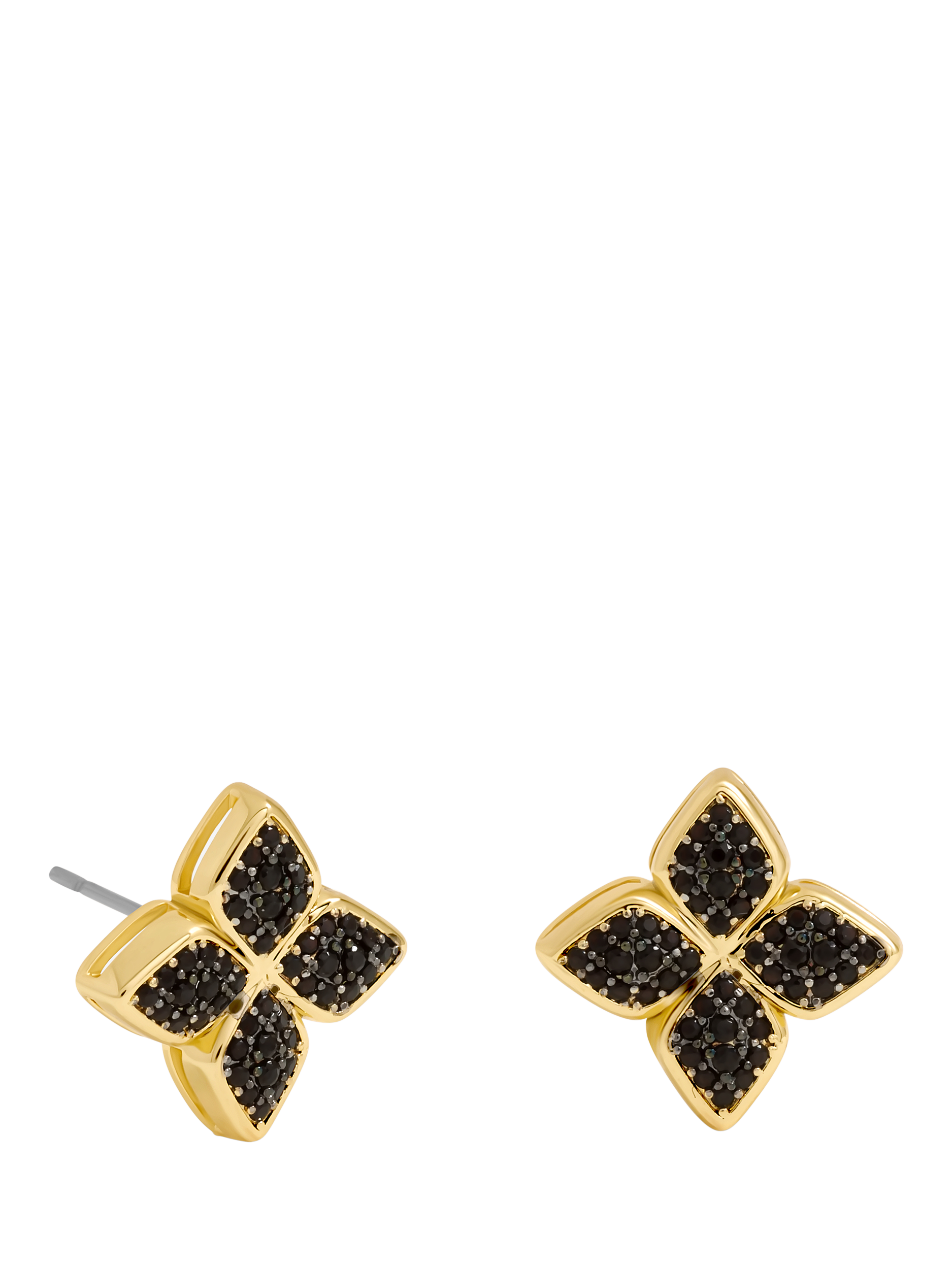 Product image 1 of 2, which shows Jon Richard Jet Druzy Stone Clover Stud Earrings, Gold
