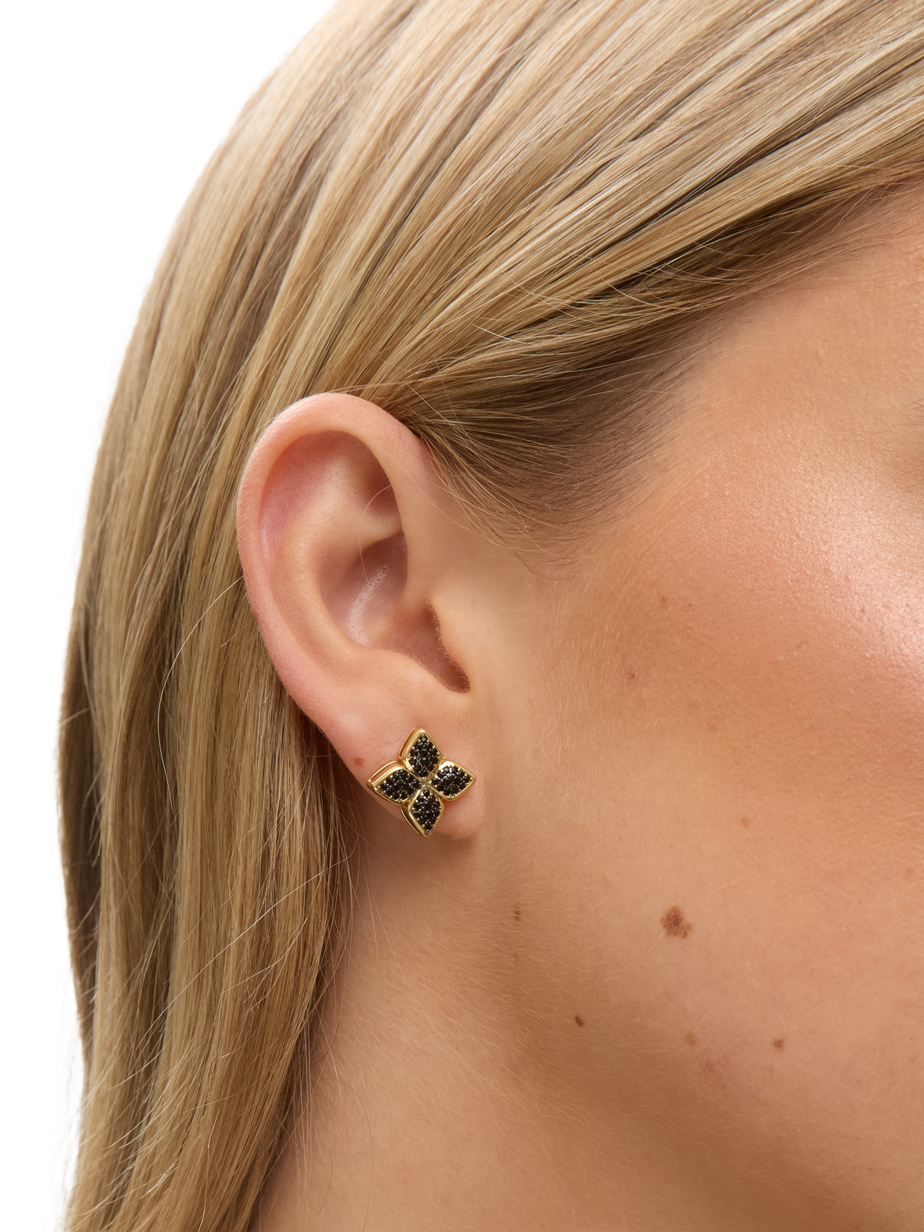 Product image 2 of 2, which shows Jon Richard Jet Druzy Stone Clover Stud Earrings, Gold