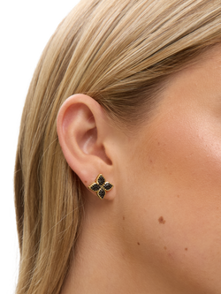 Jon Richard Jet Druzy Stone Clover Stud Earrings, Gold - view 2, Gold