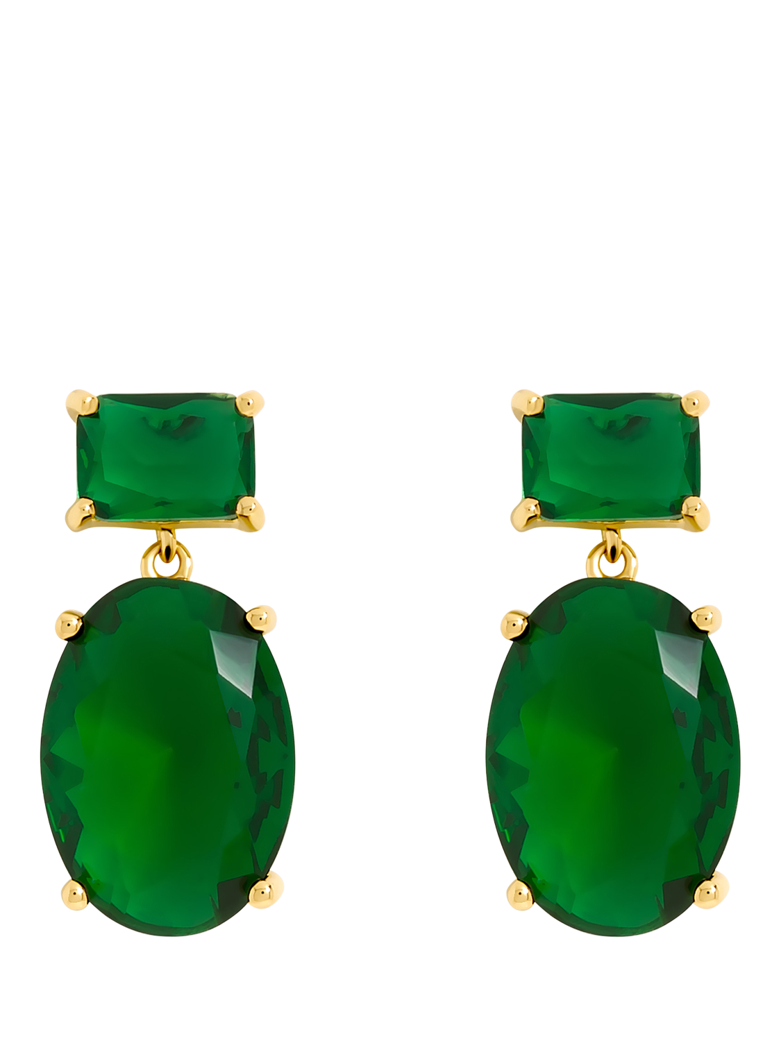 Product image 1 of 2, which shows Jon Richard Crystal and Emerald Drop Earrings, Gold