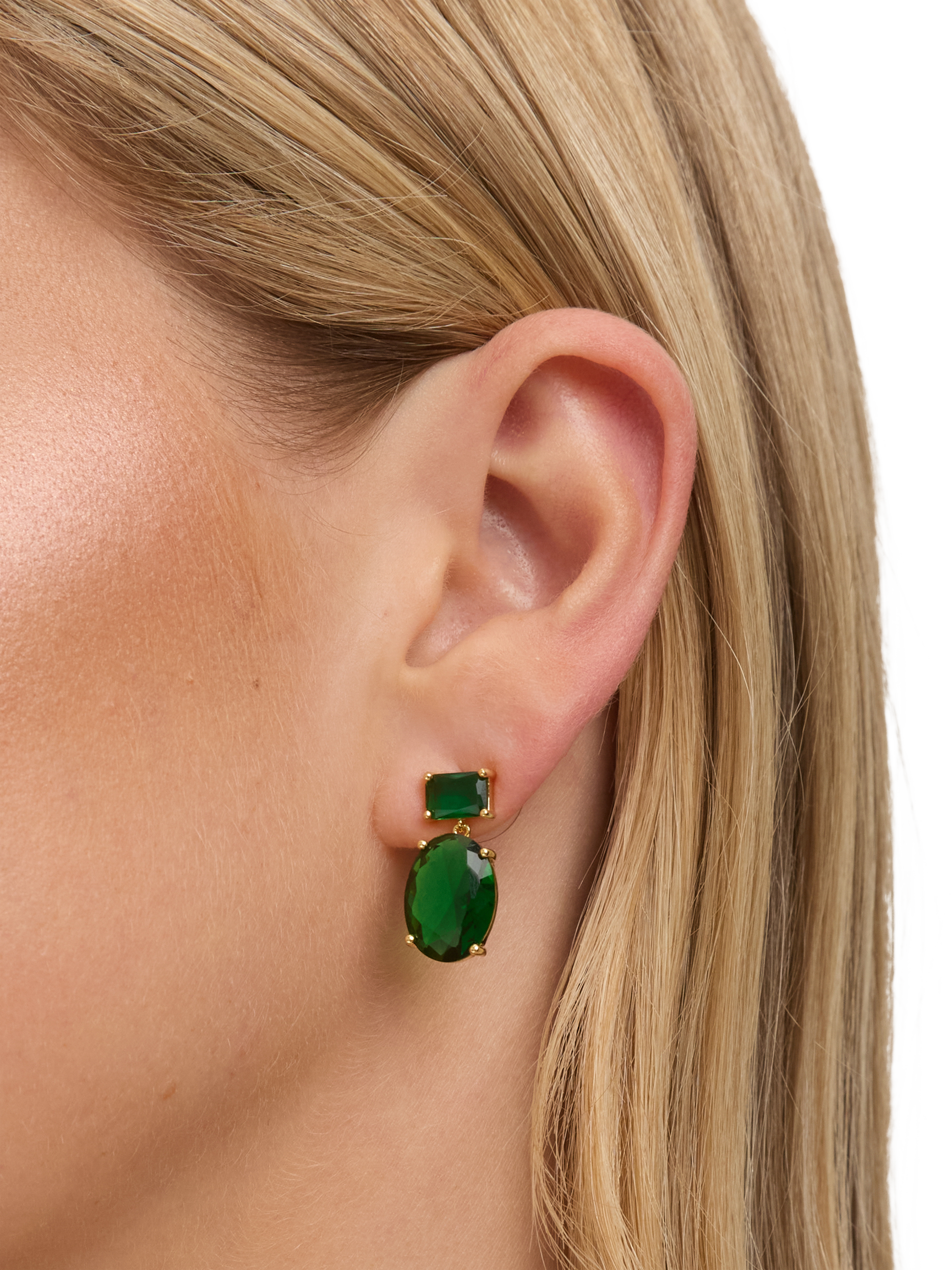 Product image 2 of 2, which shows Jon Richard Crystal and Emerald Drop Earrings, Gold