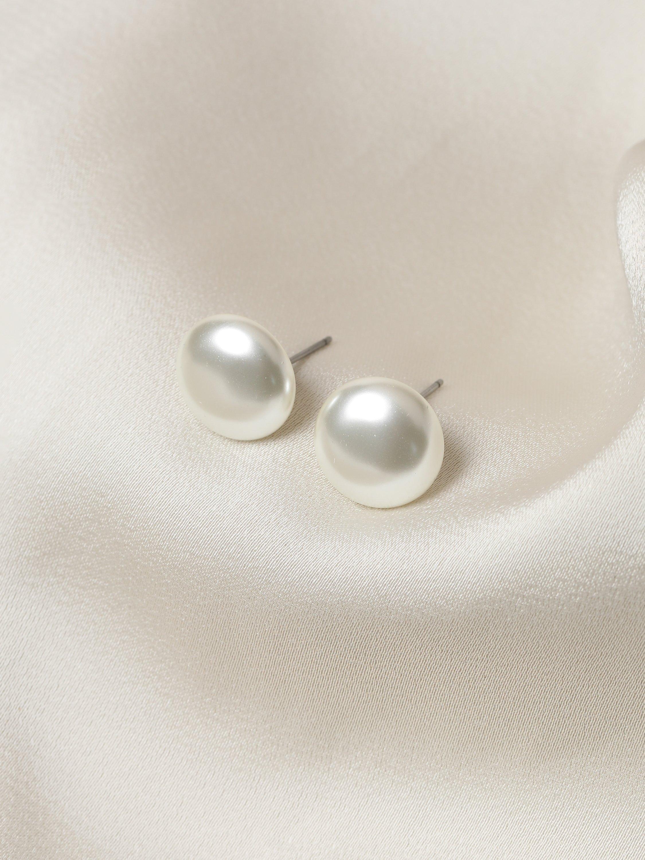 Product image 2 of 2, which shows Jon Richard Pearl Stud Earrings, Cream