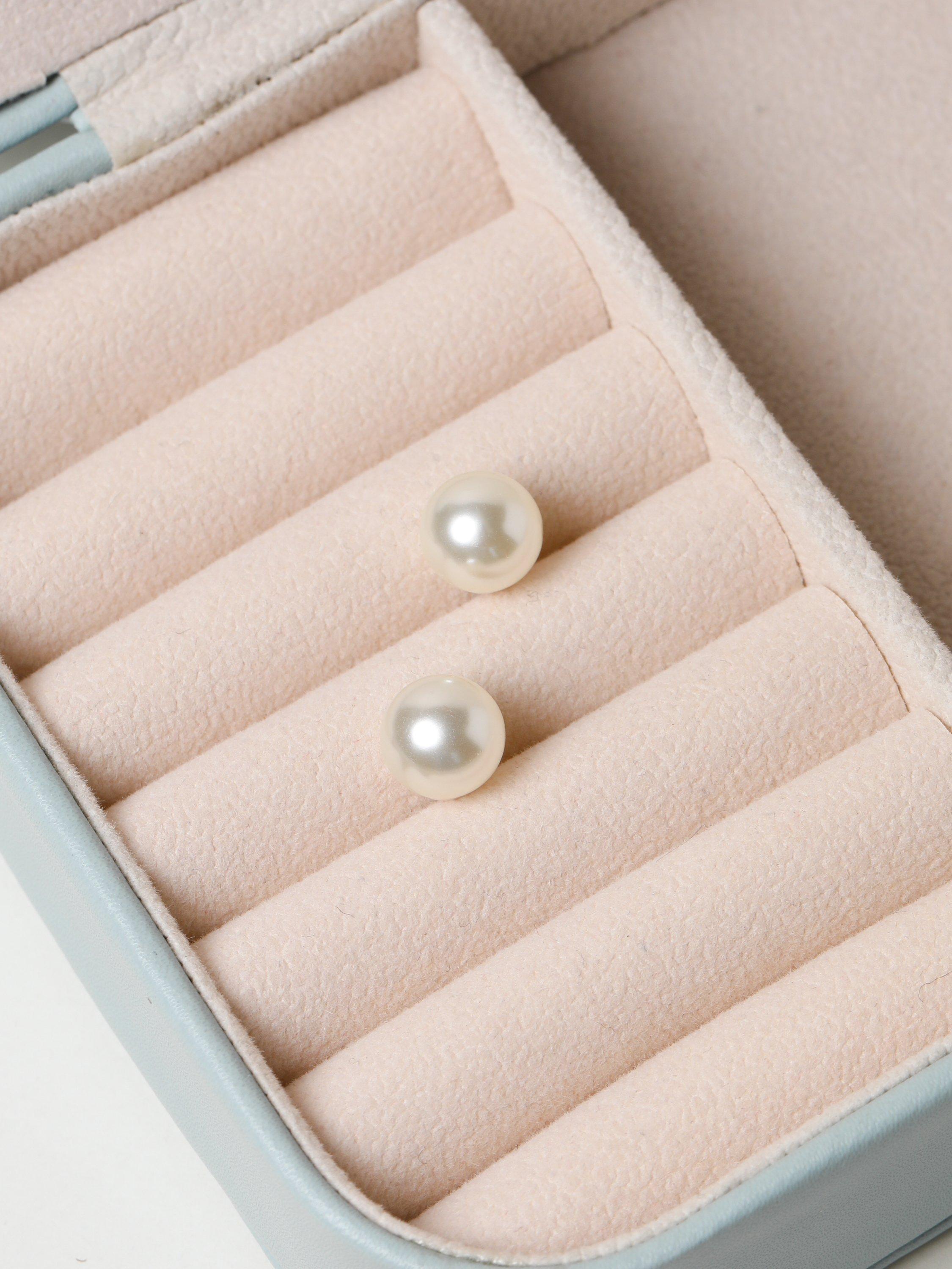 Product image 3 of 4, which shows Jon Richard Small Pearl Earrings, Cream
