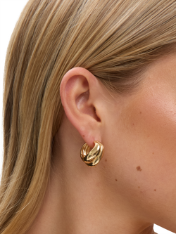Jon Richard Domed Hoop Earrings, Gold - view 2, Gold