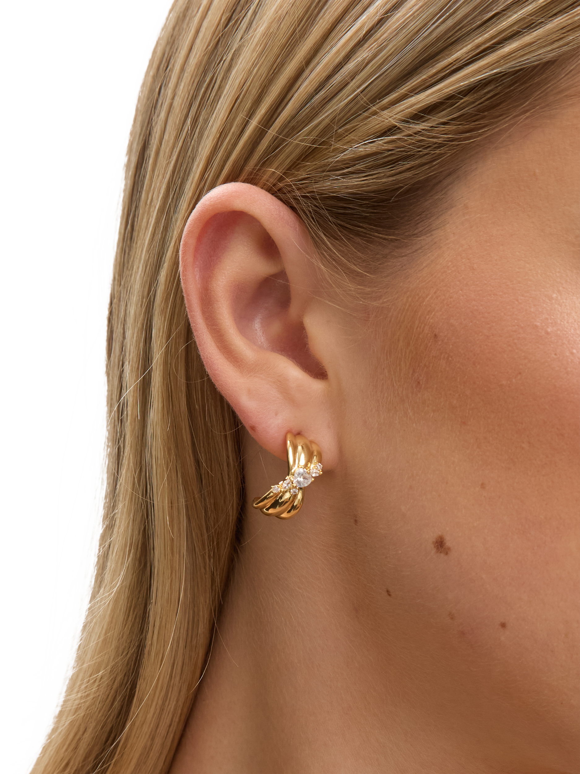 Product image 2 of 4, which shows Jon Richard Crystal Half Hoop Earrings, Gold