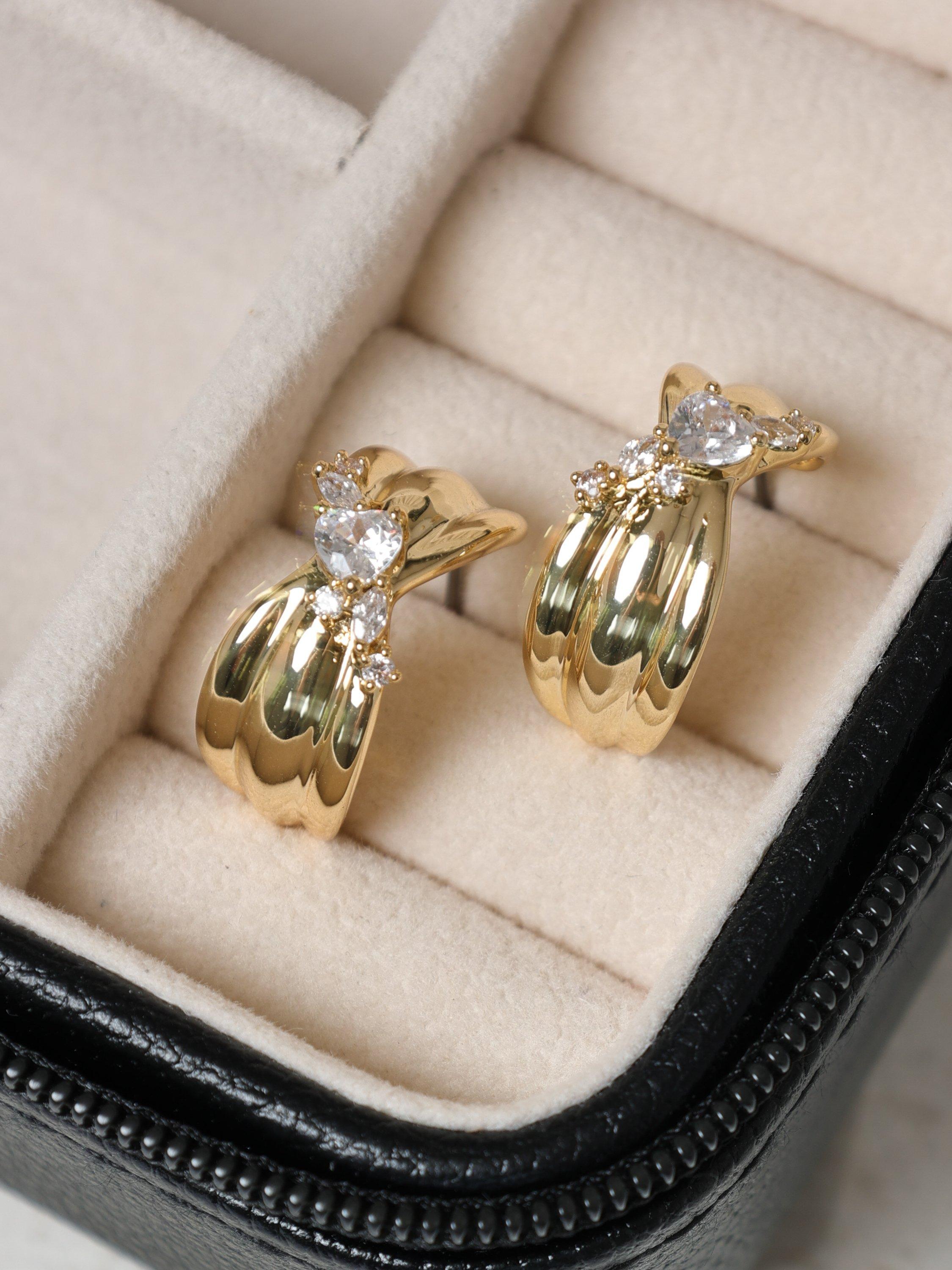 Product image 4 of 4, which shows Jon Richard Crystal Half Hoop Earrings, Gold