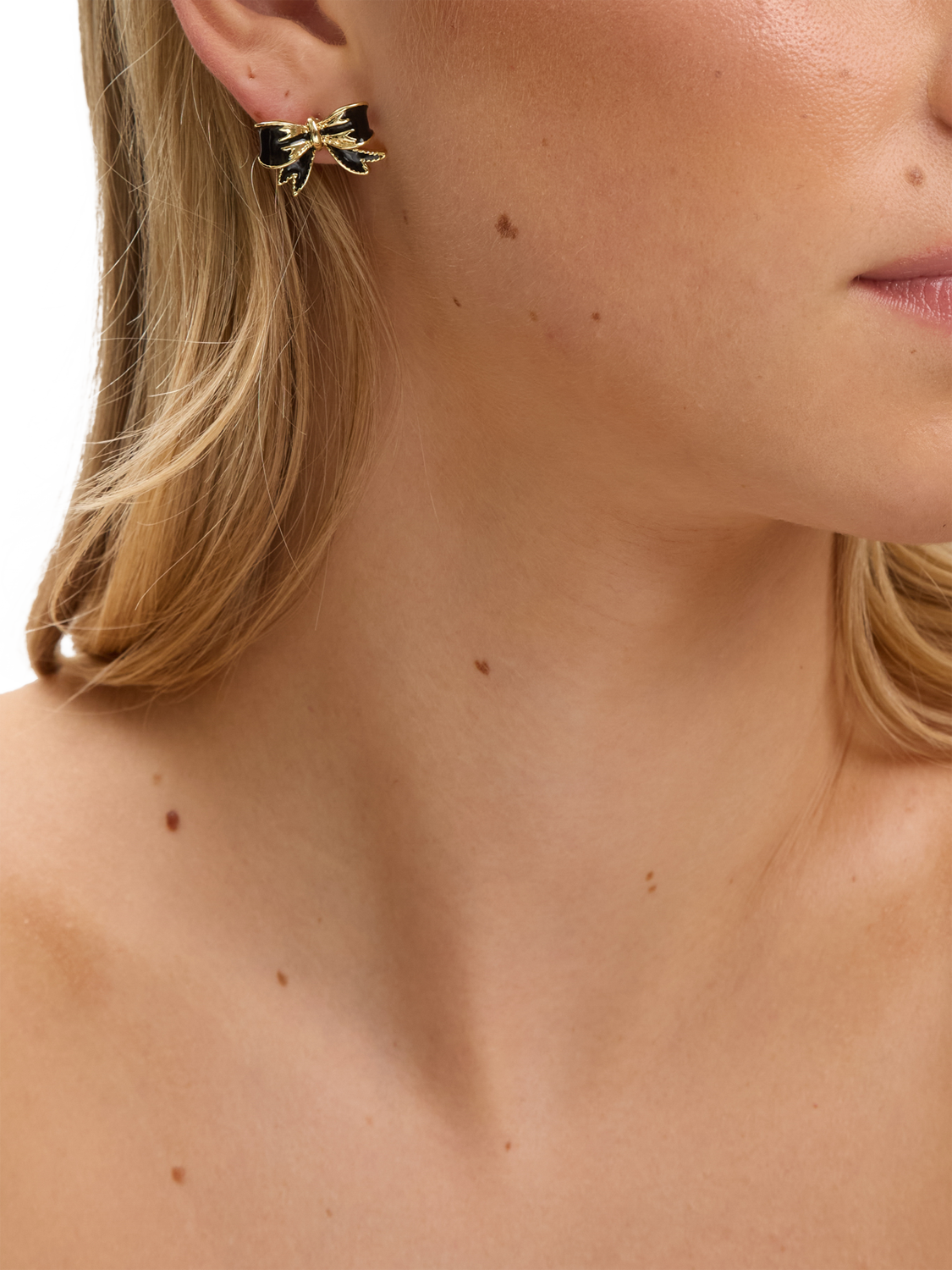 Product image 2 of 4, which shows Jon Richard Jet Bow Earrings, Gold