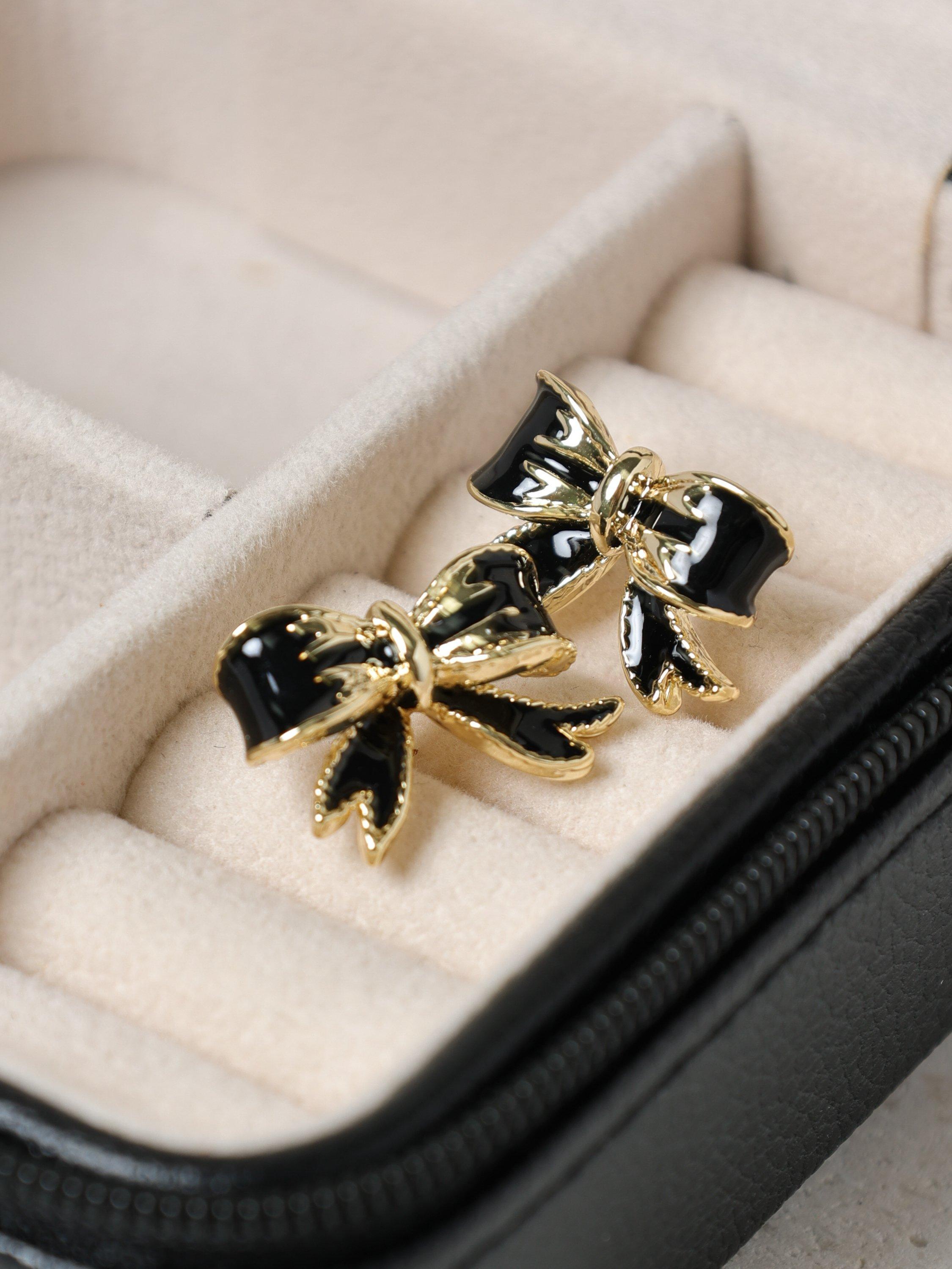 Product image 3 of 4, which shows Jon Richard Jet Bow Earrings, Gold