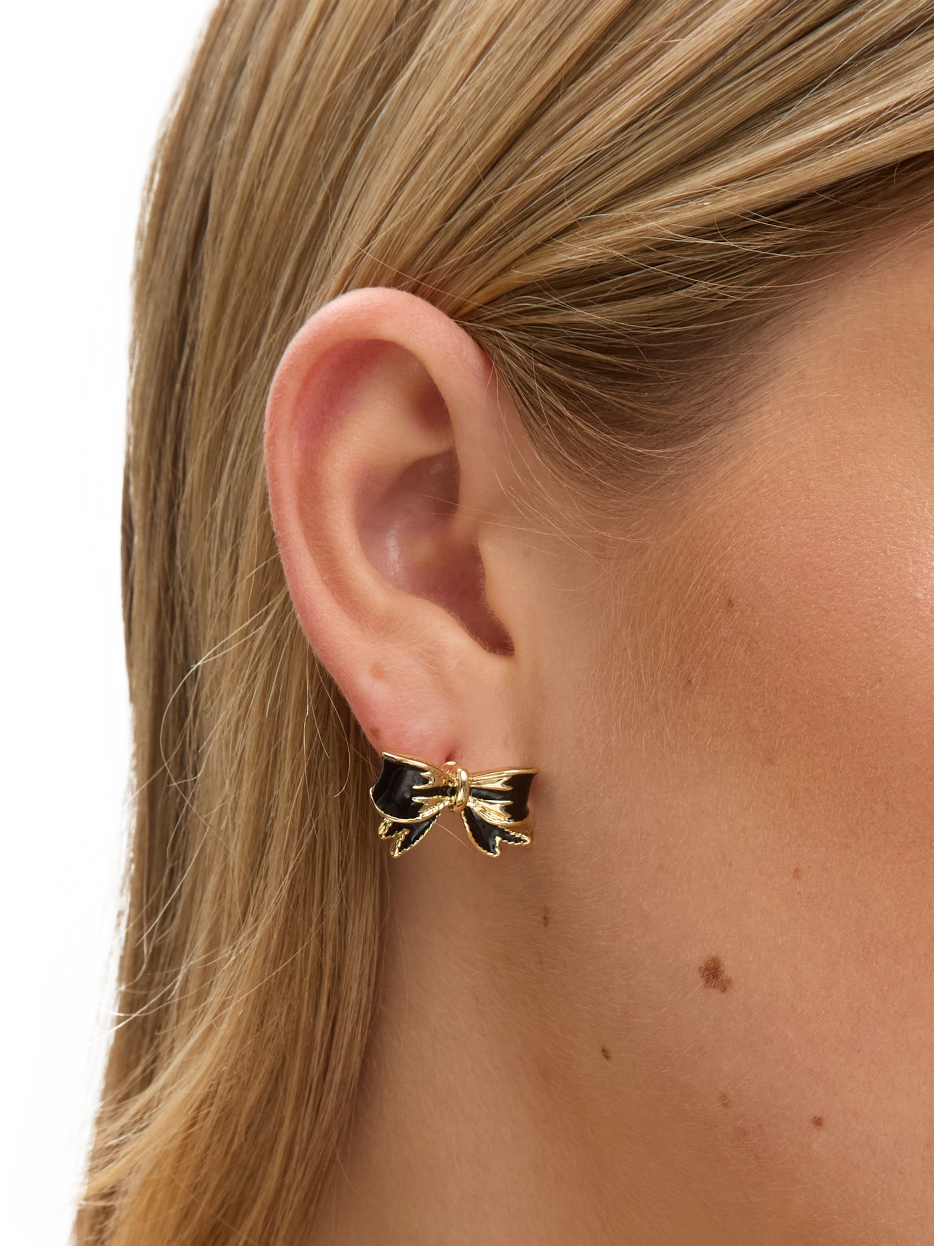Product image 4 of 4, which shows Jon Richard Jet Bow Earrings, Gold