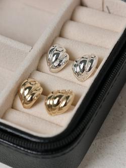 Jon Richard Mini Ribbed Stud Earrings, Gold - view 2, Gold